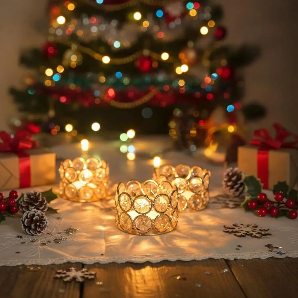 VINCIGANT Crystal Gold Votive Candle Holders For Wedding Decor