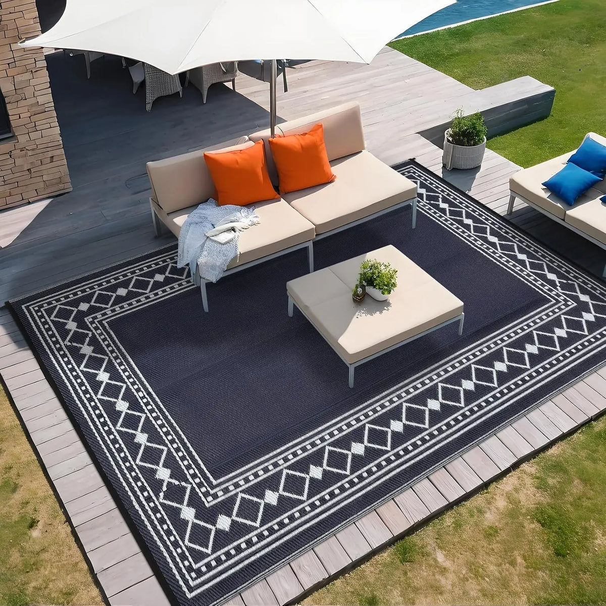 9x18/8X10FT Waterproof Plastic Straw Luxury Living Room Carpet Washable Decoration Coffee Tables Bedroom Rug Outdoor Mat Hotel Homestay Decorative