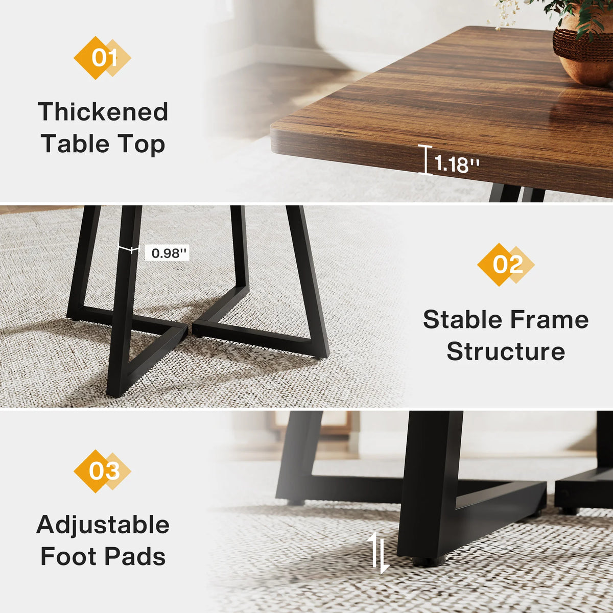 Tribesigns Industrial Square Dining Table With Metal Base