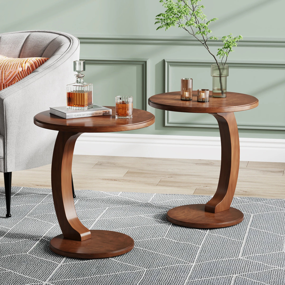 Tribesigns Round Wooden End Table Mid Century Modern