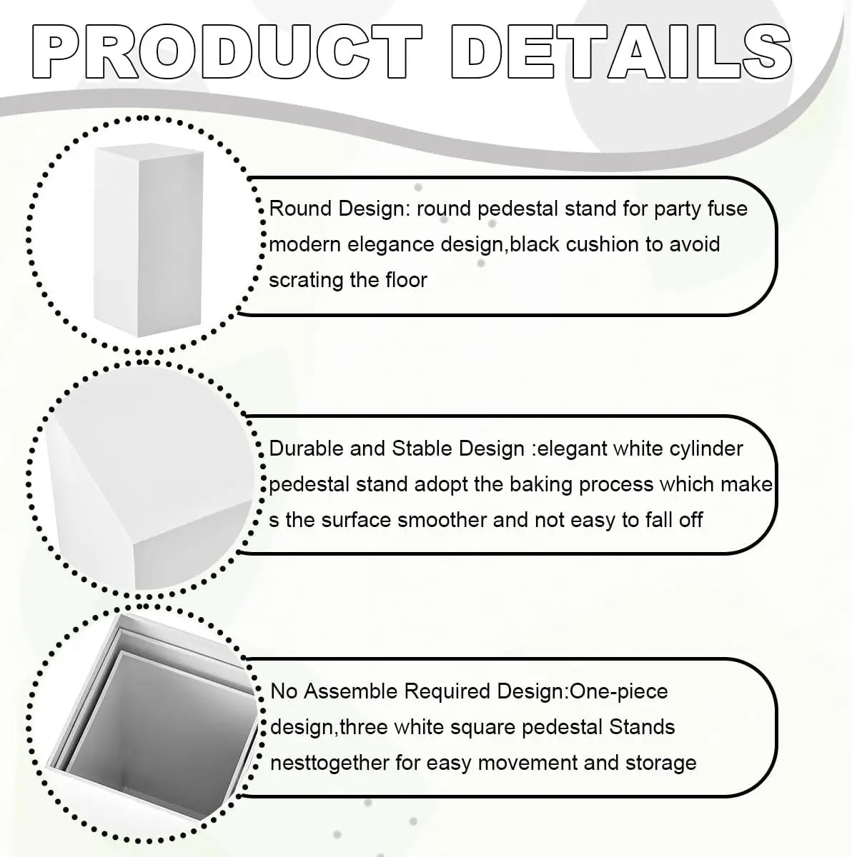 3Pcs White Metal Display Pedestal Stand for Party Wedding Sculpture Cylindrical Holder for Home Garden Decoration