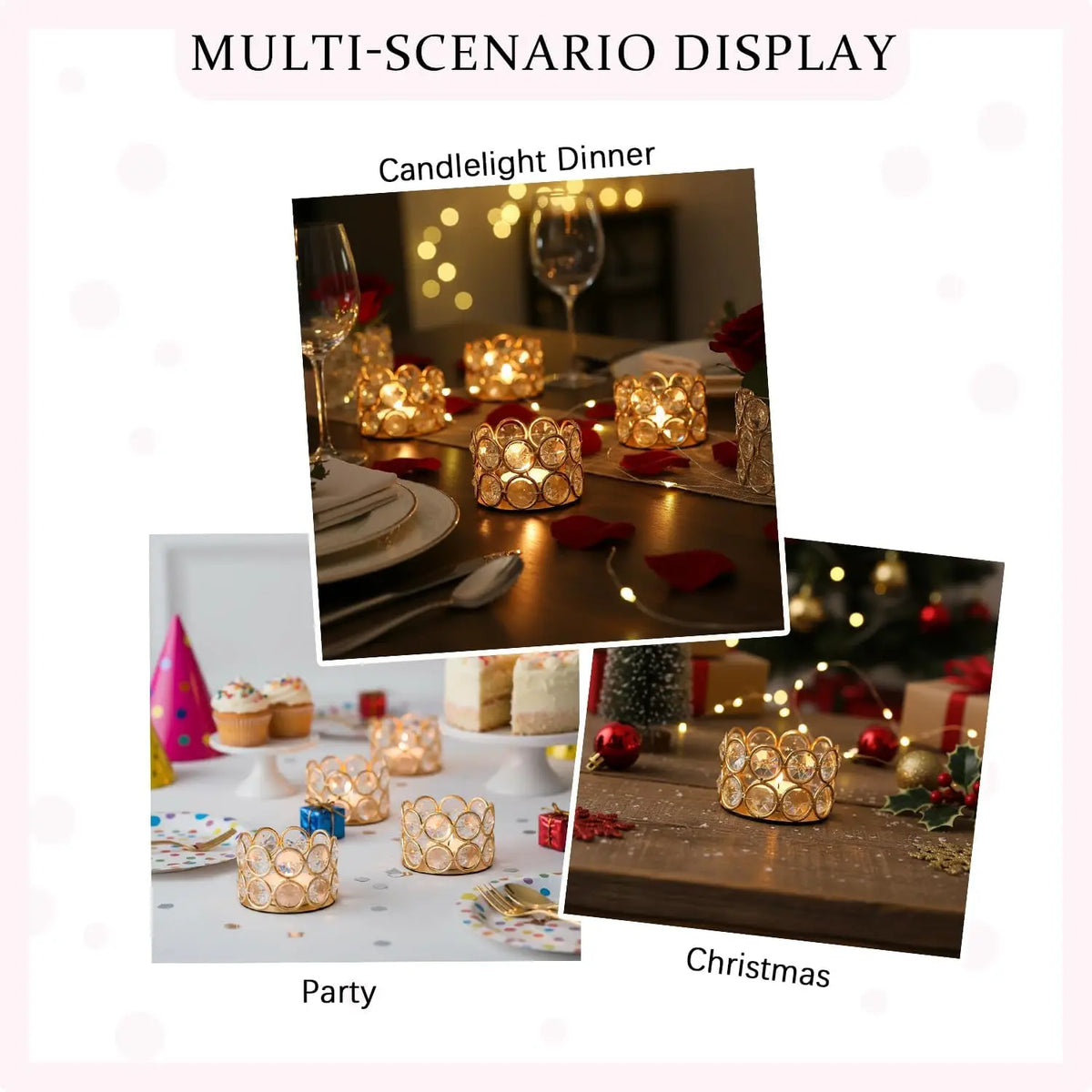 VINCIGANT Crystal Gold Votive Candle Holders For Wedding Decor