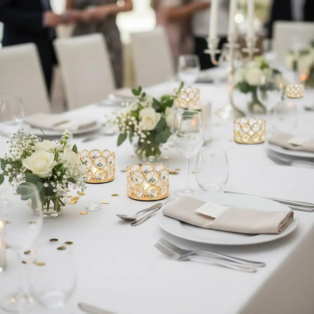 VINCIGANT Crystal Gold Votive Candle Holders For Wedding Decor