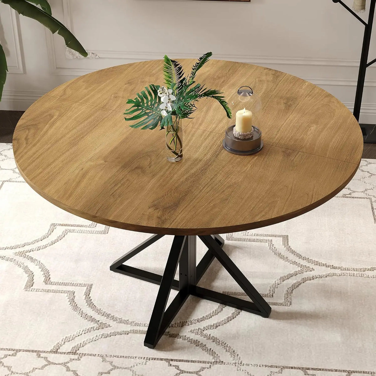 Twister Ck Round Wood Dining Table With Metal Pedestal Base