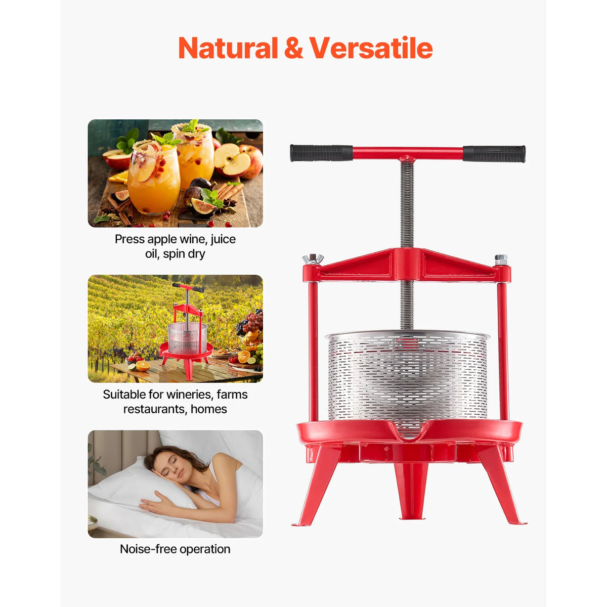 Manual Stainless Steel Fruit Wine Press With T Handle Juicer