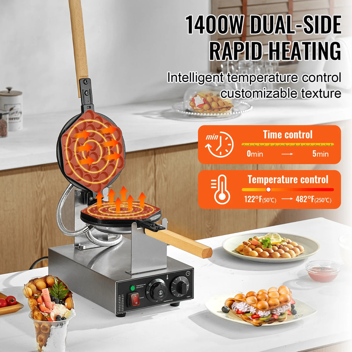 SucceBuy Commercial Egg Bubble Waffle Maker With Stainless Plates