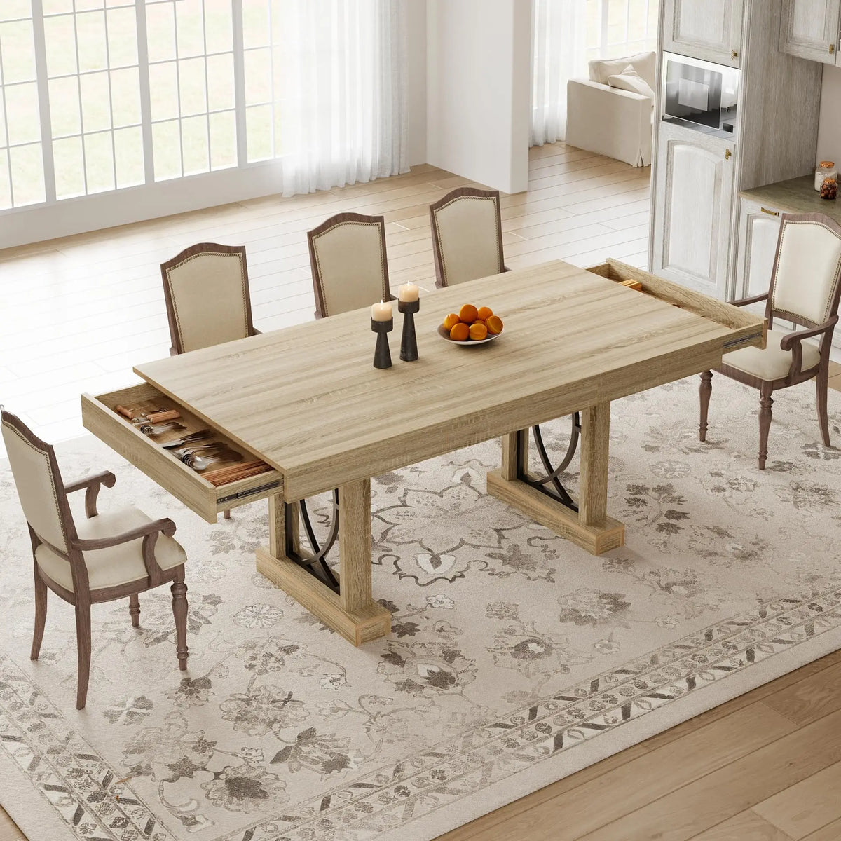 HobbyLane Modern Wood Dining Table Featuring Dual Storage Drawers