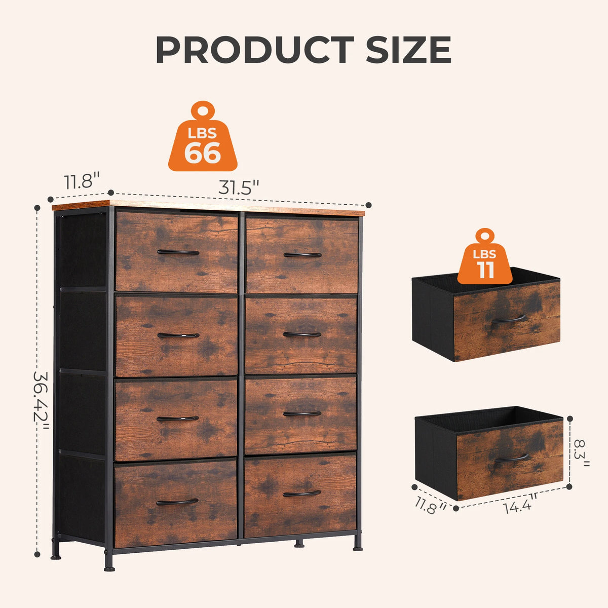 MCQ Fabric Eight Drawer Living Room Storage Dresser Cabinet