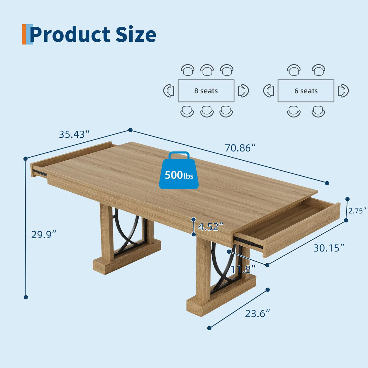 HobbyLane Modern Wood Dining Table Featuring Dual Storage Drawers
