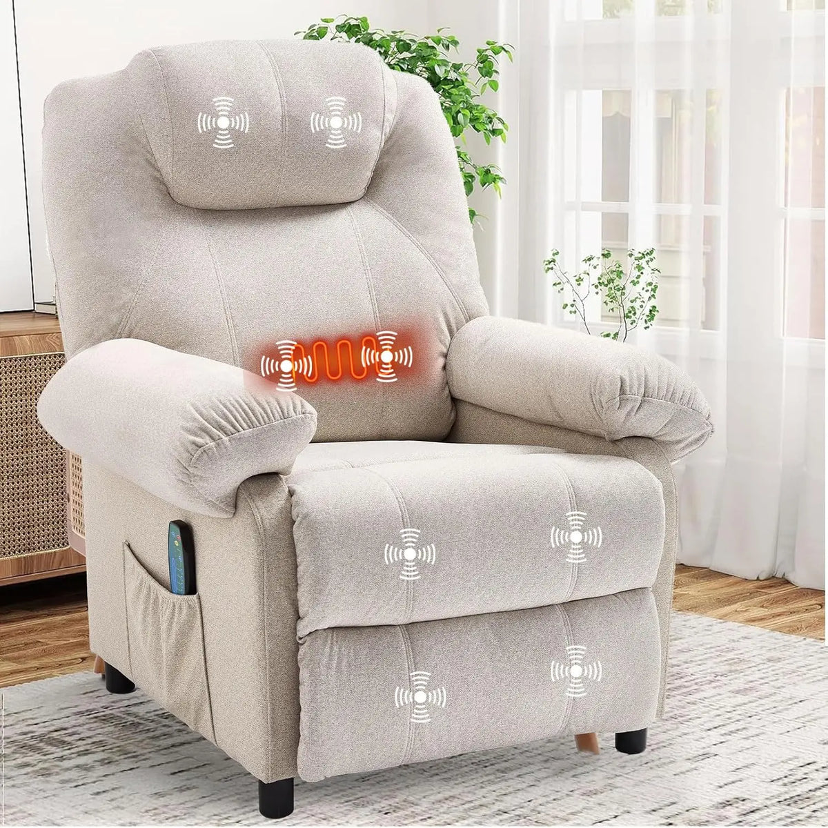 Overstuffed Push Back Recliner Chair for Living Room, Mid Century Fabric Heated Massaging Reclining Chair Small, Customized