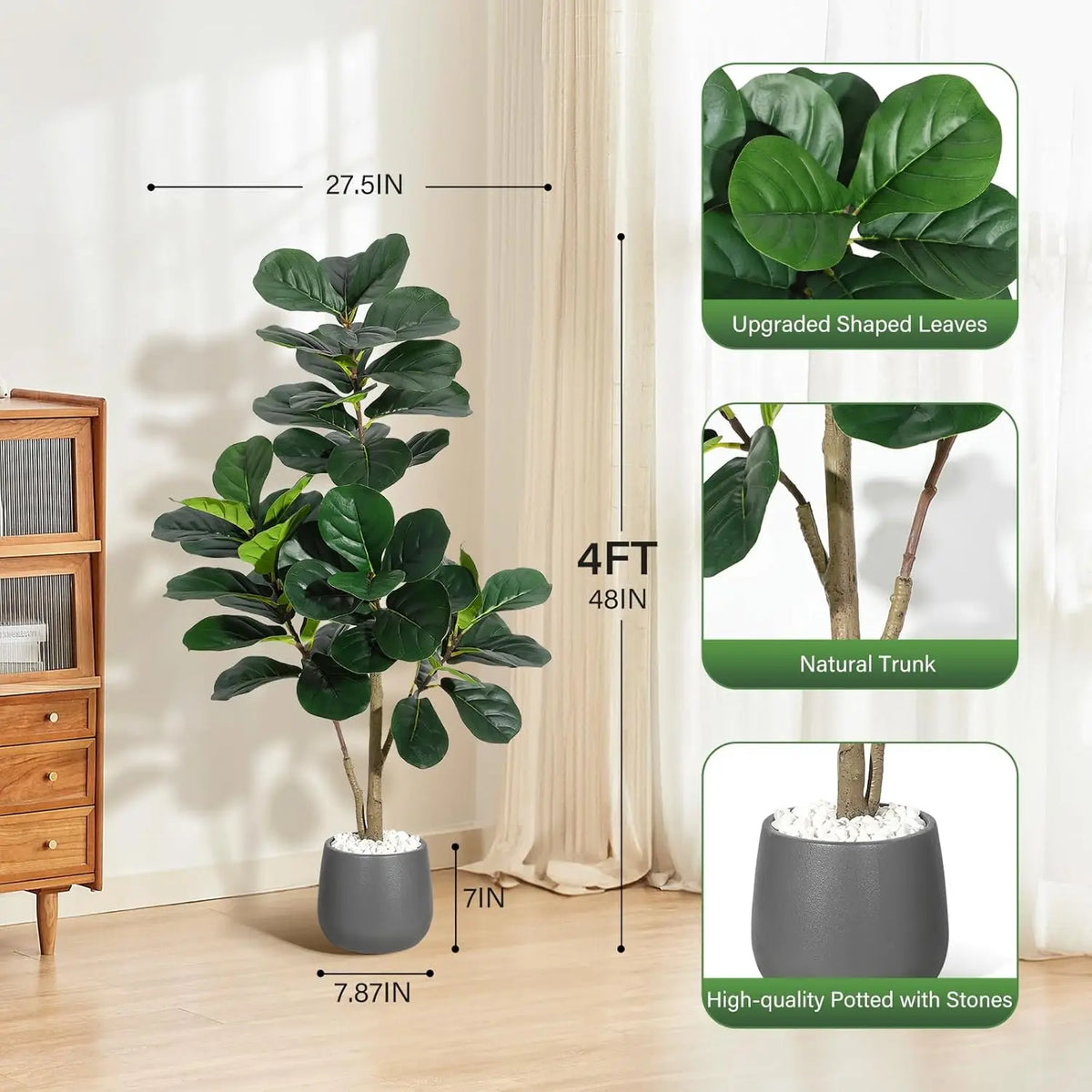 HiMISS Artificial Fiddle Leaf Fig Tree Decor With Realistic Leaves