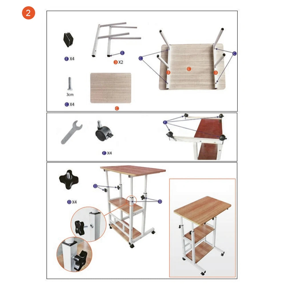Height Adjustable Wooden Computer Desk With Mobile Swivel Wheels