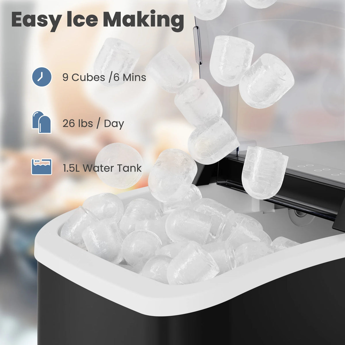 Portable Countertop Ice Maker With Self Cleaning Rapid Bullet Ice