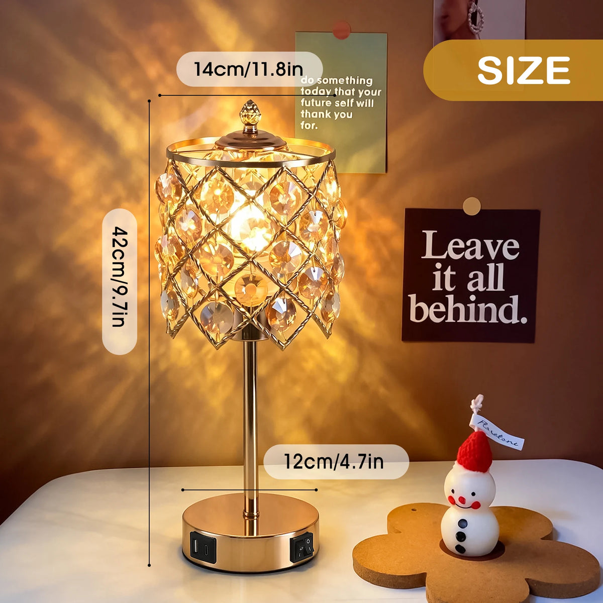 Luxury Crystal Table Lamp With USB Charging Port And AC Outlet