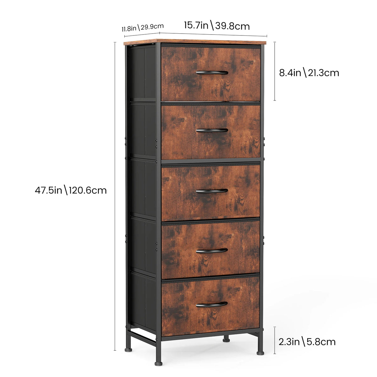 JHK Bedroom Dresser With 5 Fabric Drawers Steel Frame Nightstand