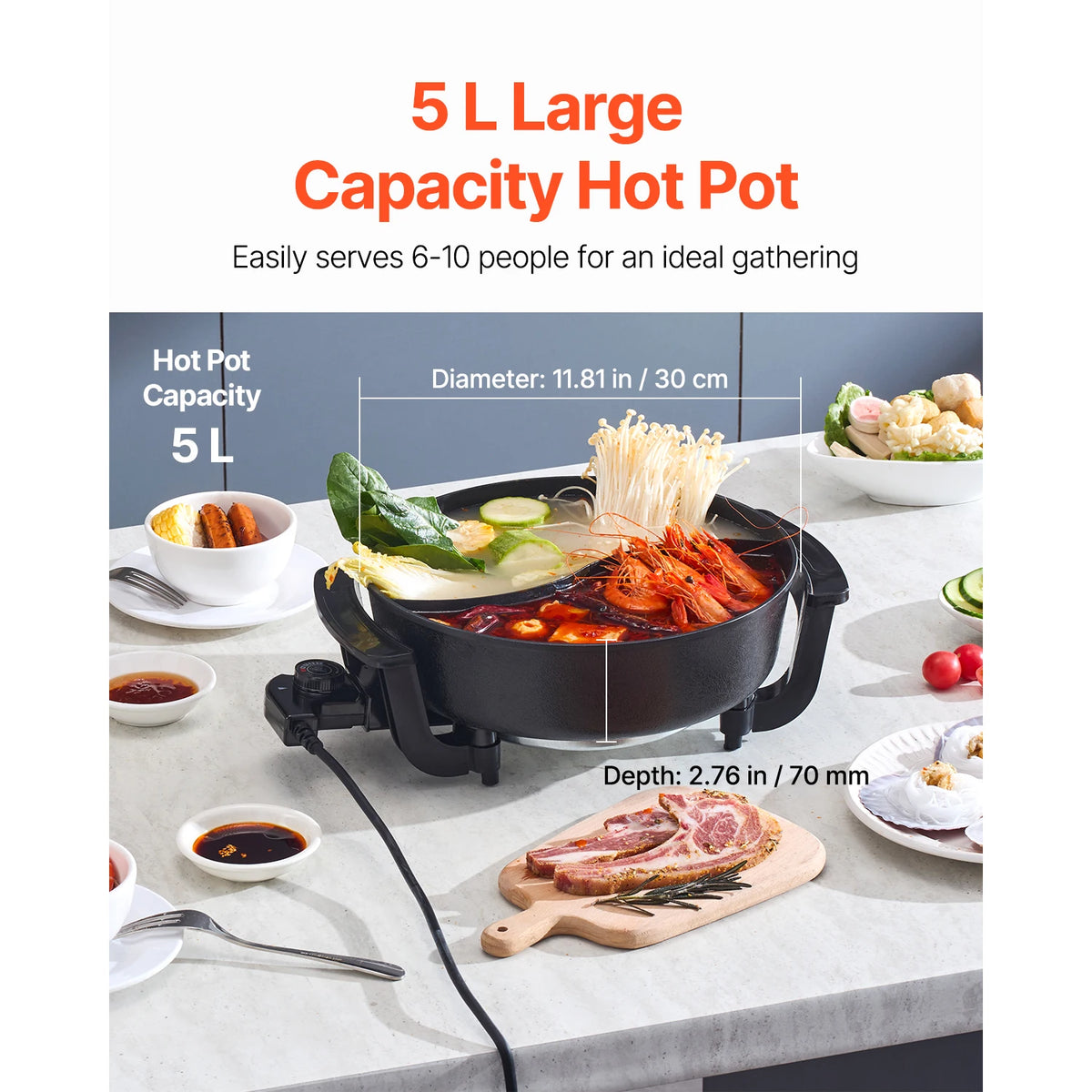 SucceBuy Dual Flavor Electric Hot Pot Shabu Shabu Cooker