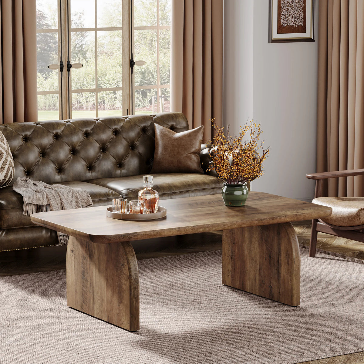 Tribesigns Farmhouse Style Rectangular Engineered Wood Coffee Table