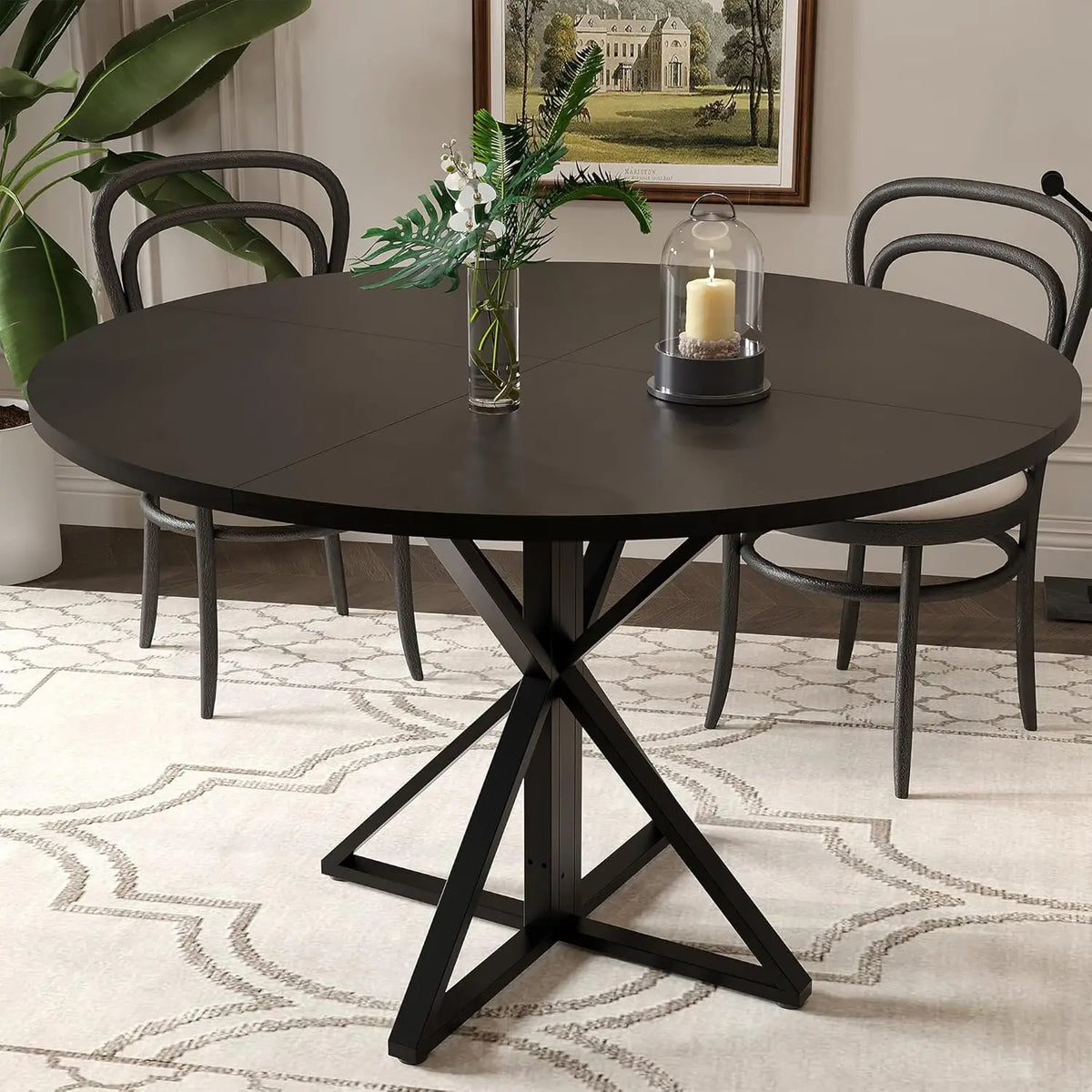 Twister Ck Round Wood Dining Table With Metal Pedestal Base