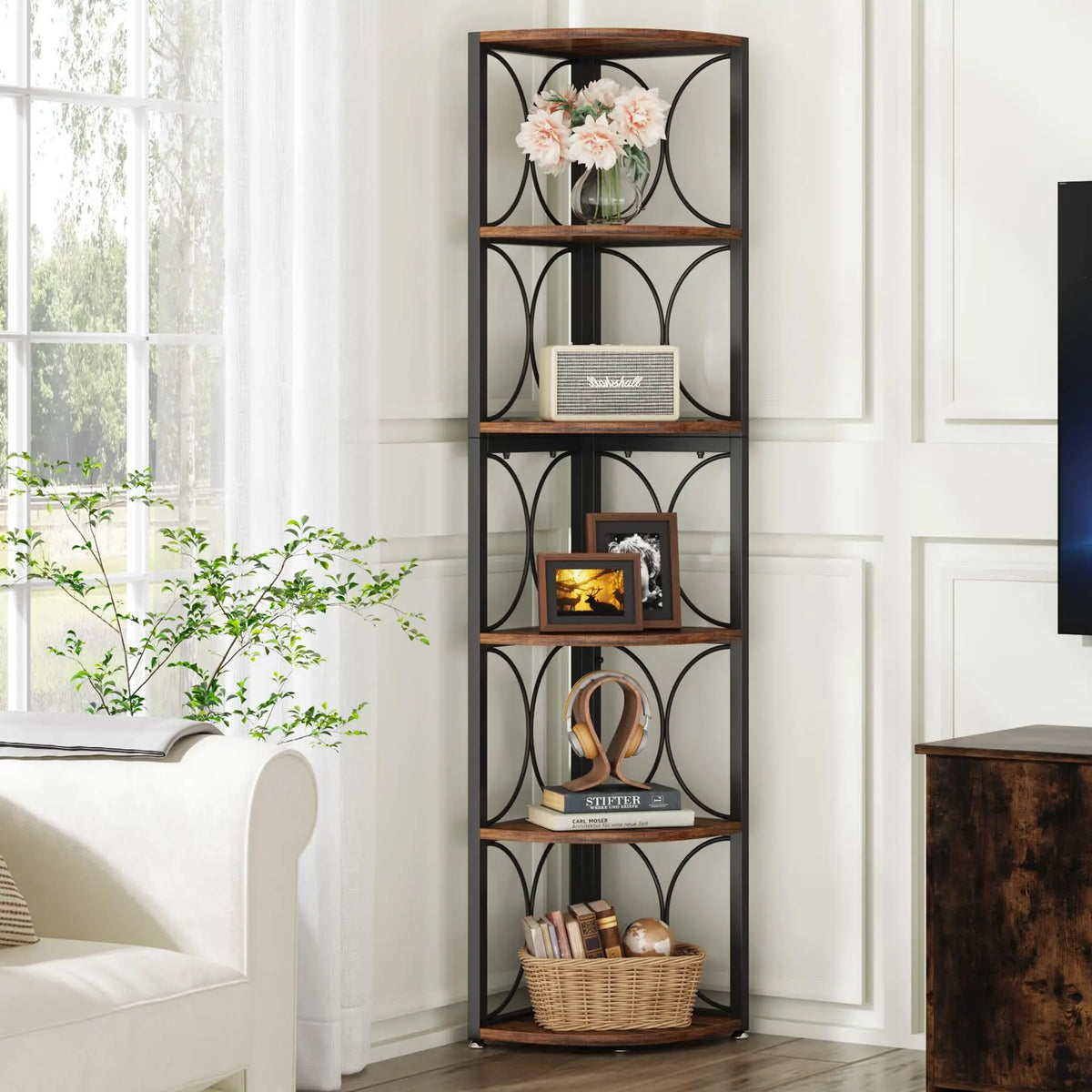 Tribesigns Tall Corner Shelf Bookcase Storage Rack Organizer