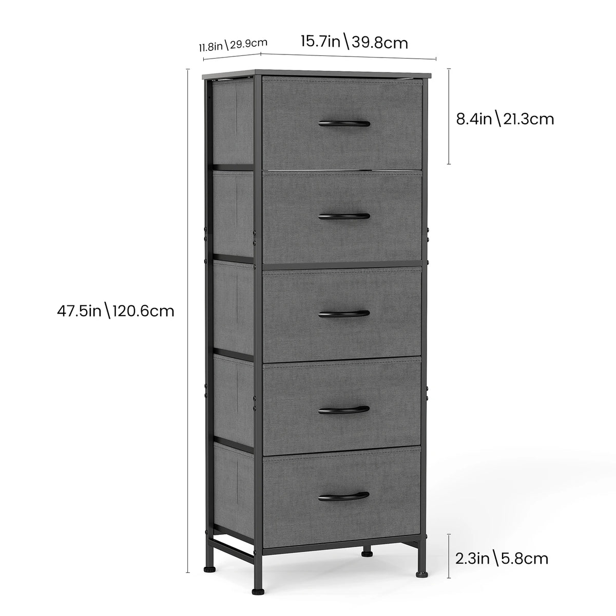 JHK Bedroom Dresser With 5 Fabric Drawers Steel Frame Nightstand