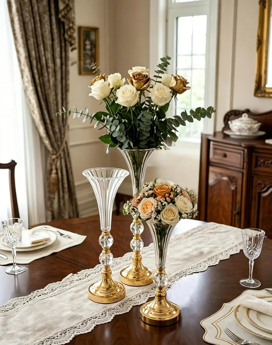 VINCIGANT Acrylic Trumpet Vases Set Centerpiece For Dining Table Decor