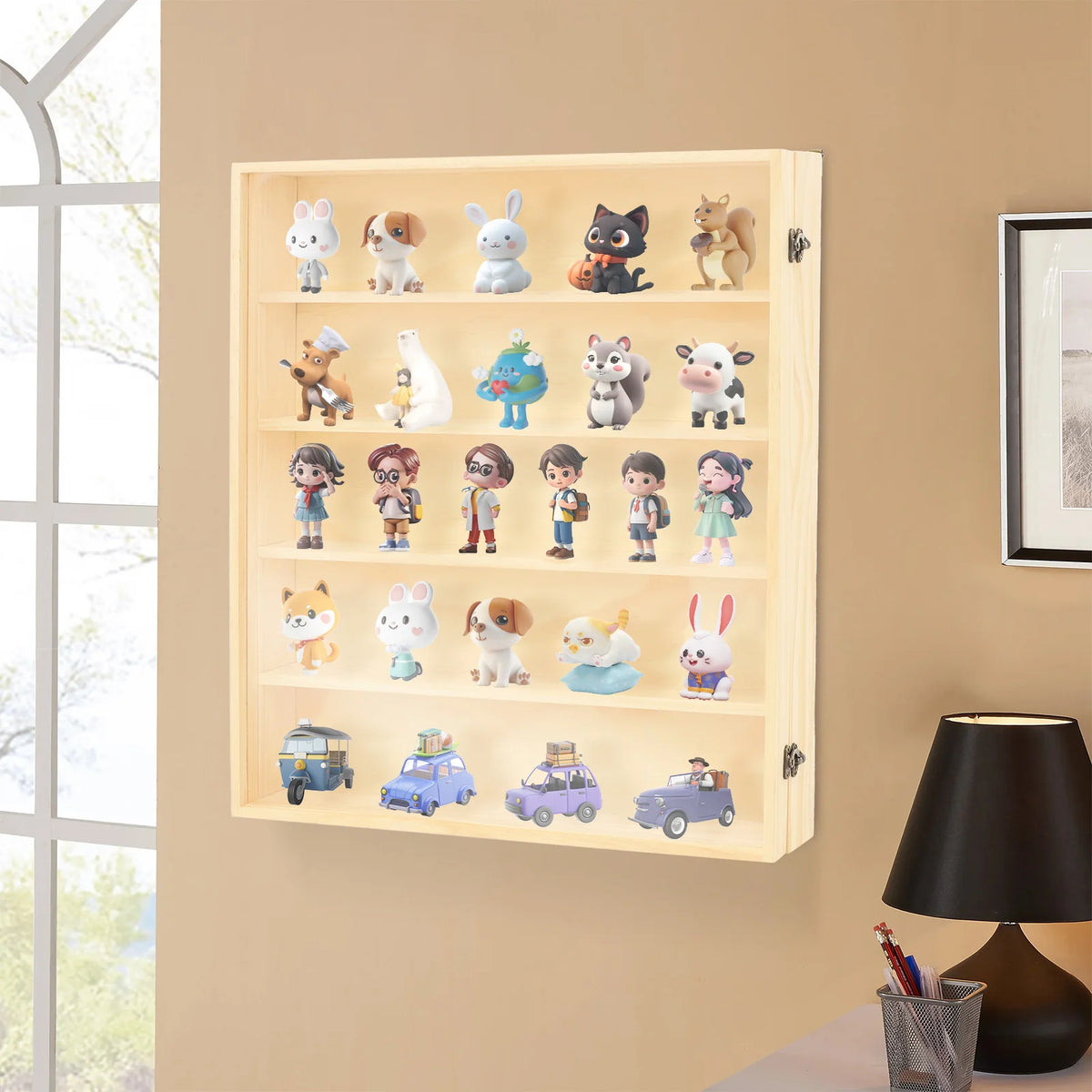 Bymaocar Five Tier Wall Mounted Wooden Display Cabinet Acrylic Door