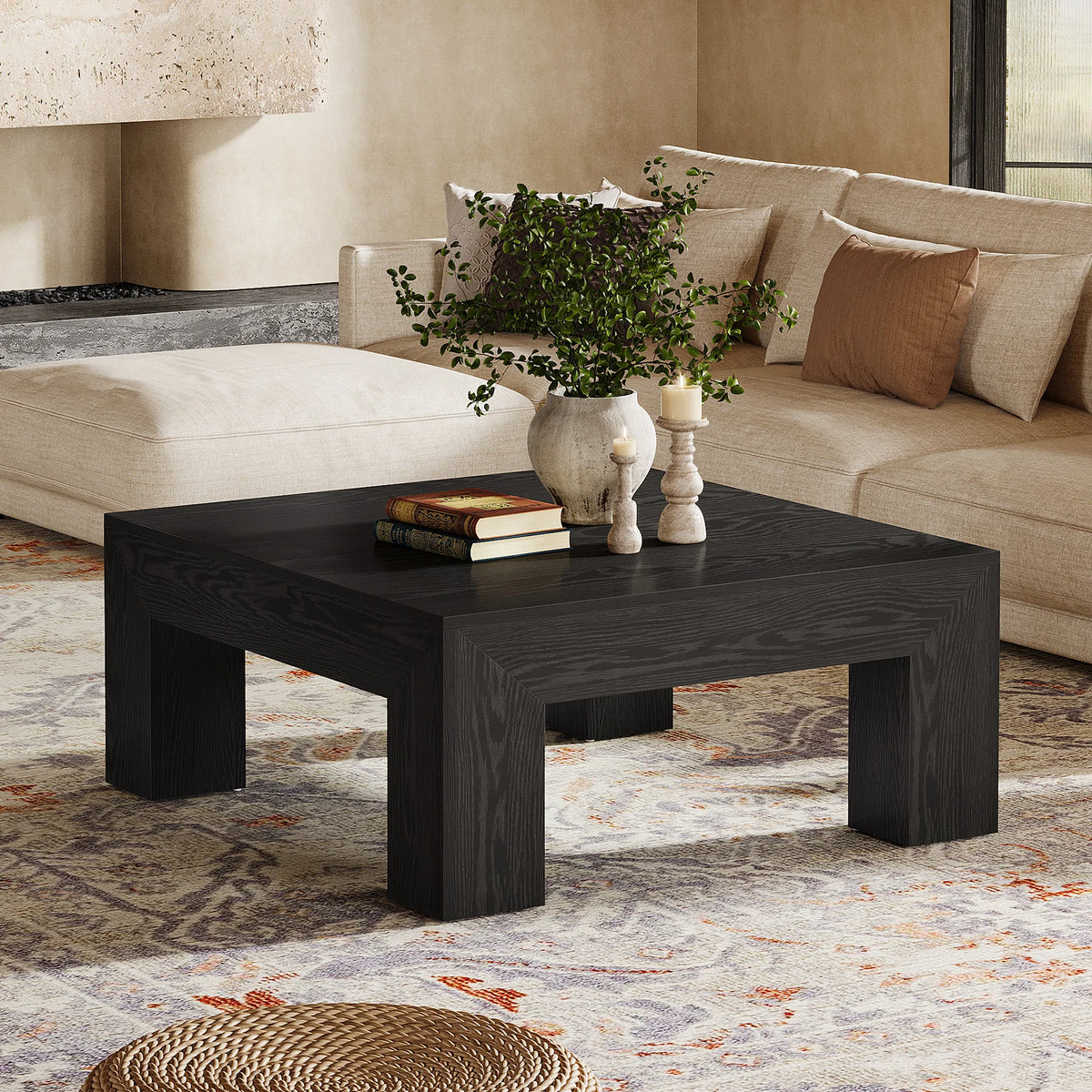 Tribesigns Square Farmhouse Coffee Table With Wooden Legs
