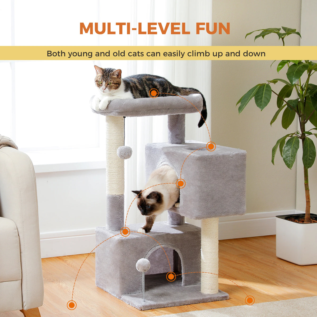 PAWZ Road Indoor Cat Tree Tower With Sisal Scratching Posts