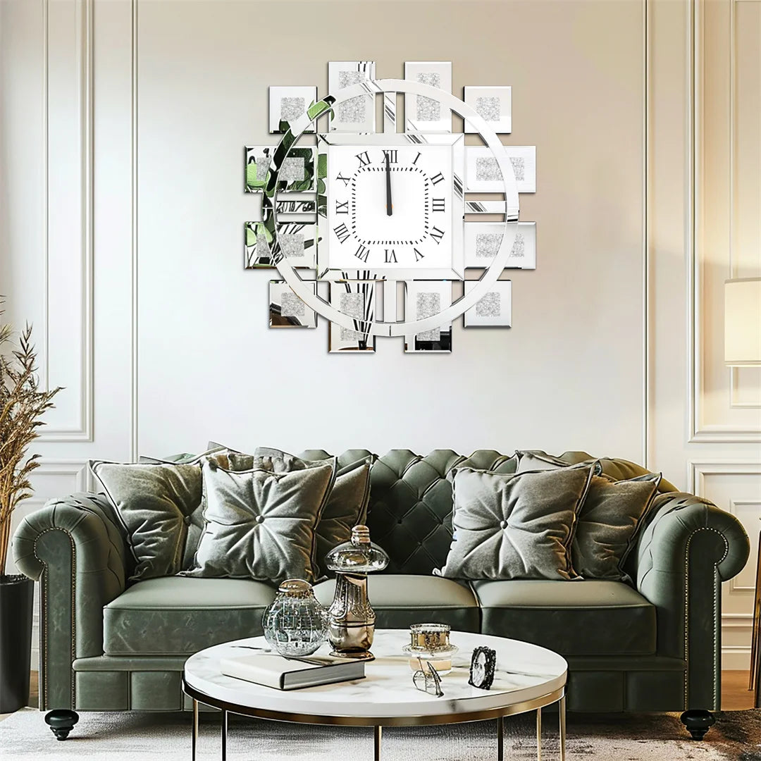Decorative Wall Clock With Crystal Diamond Inlay Battery Powered