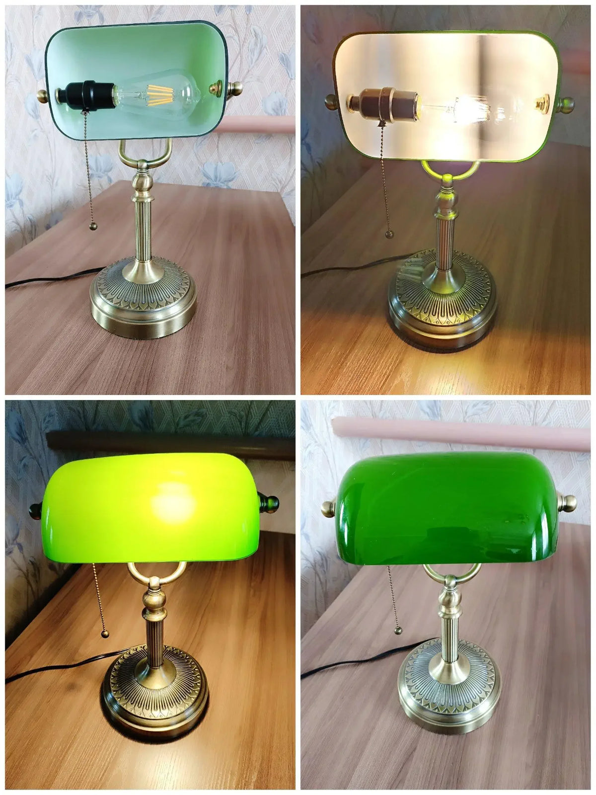 Classical Glass And Iron Bankers Desk Lamp With Zipper Switch