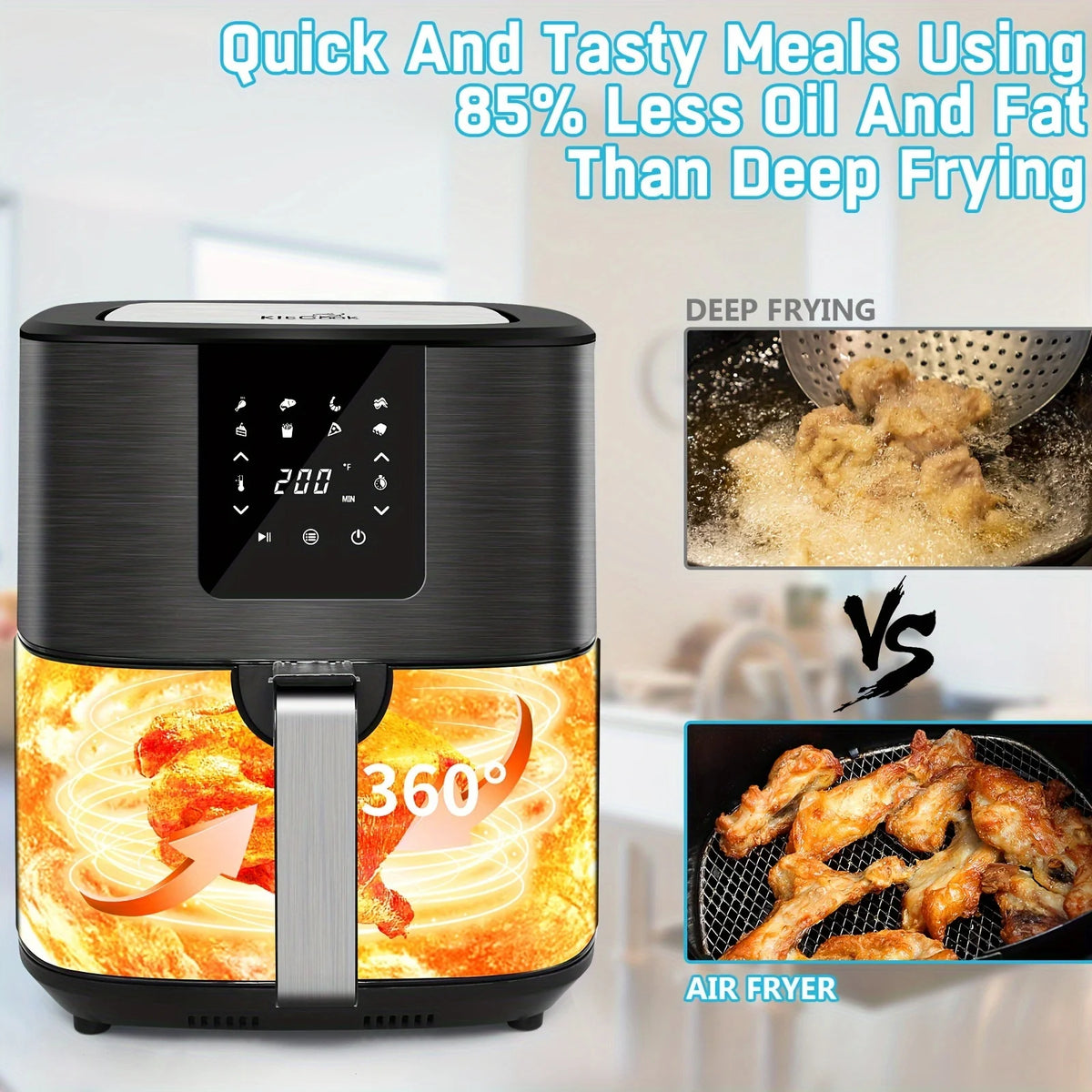 KitCook 1500W Digital Air Fryer With Eight Preset Modes