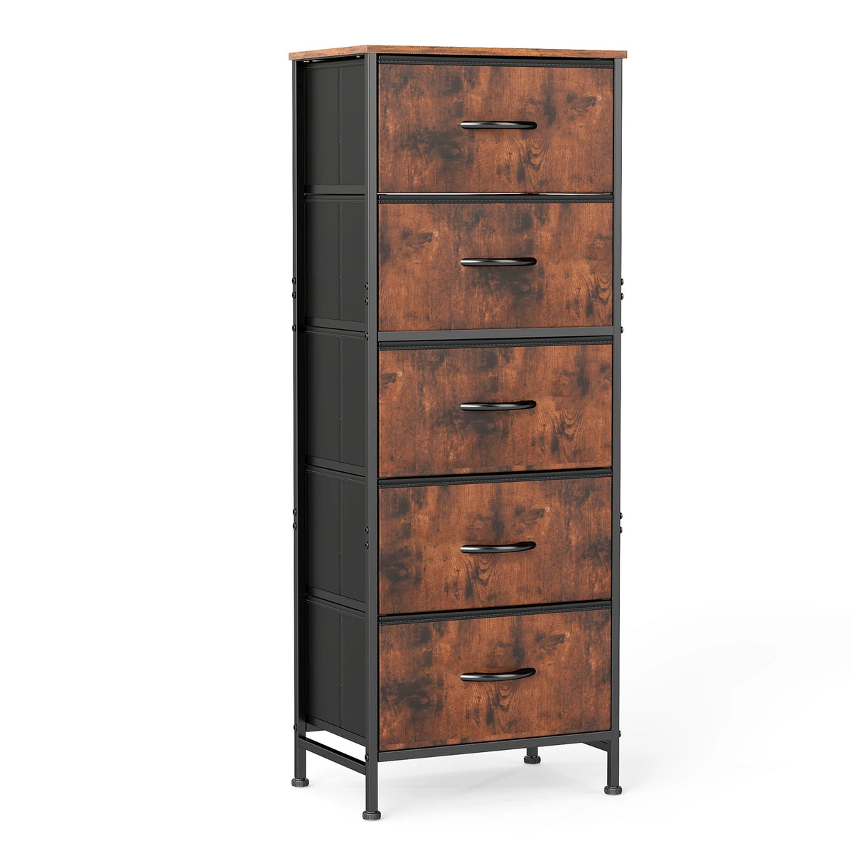 JHK Bedroom Dresser With 5 Fabric Drawers Steel Frame Nightstand