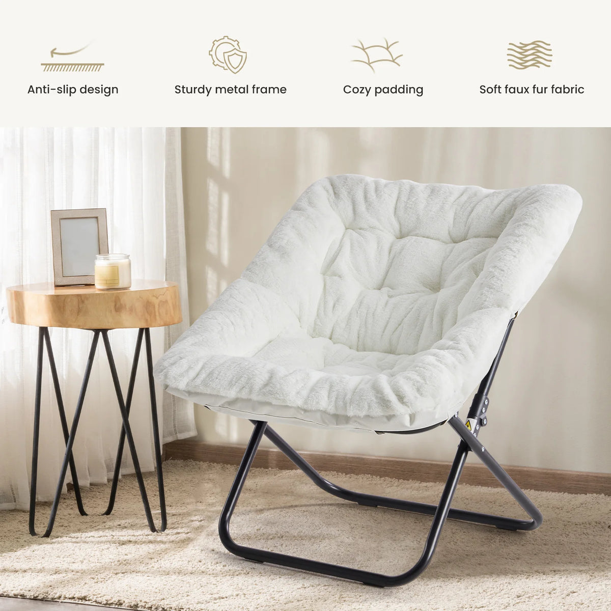 JHK Modern Folding Saucer Chair With Padded Metal Frame