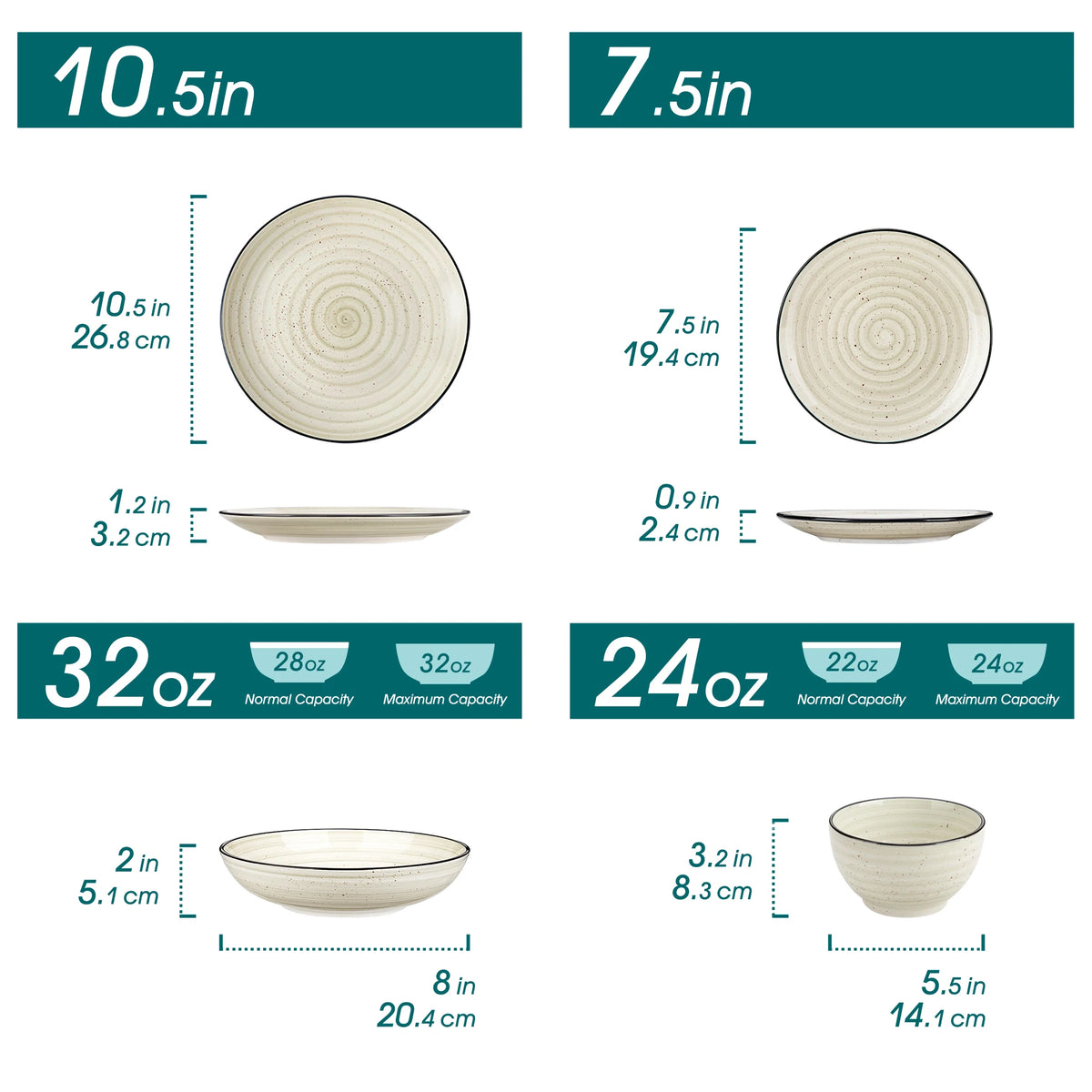 Malacasa Ceramic Dinner Set With Elegant Handpainted Spiral Pattern