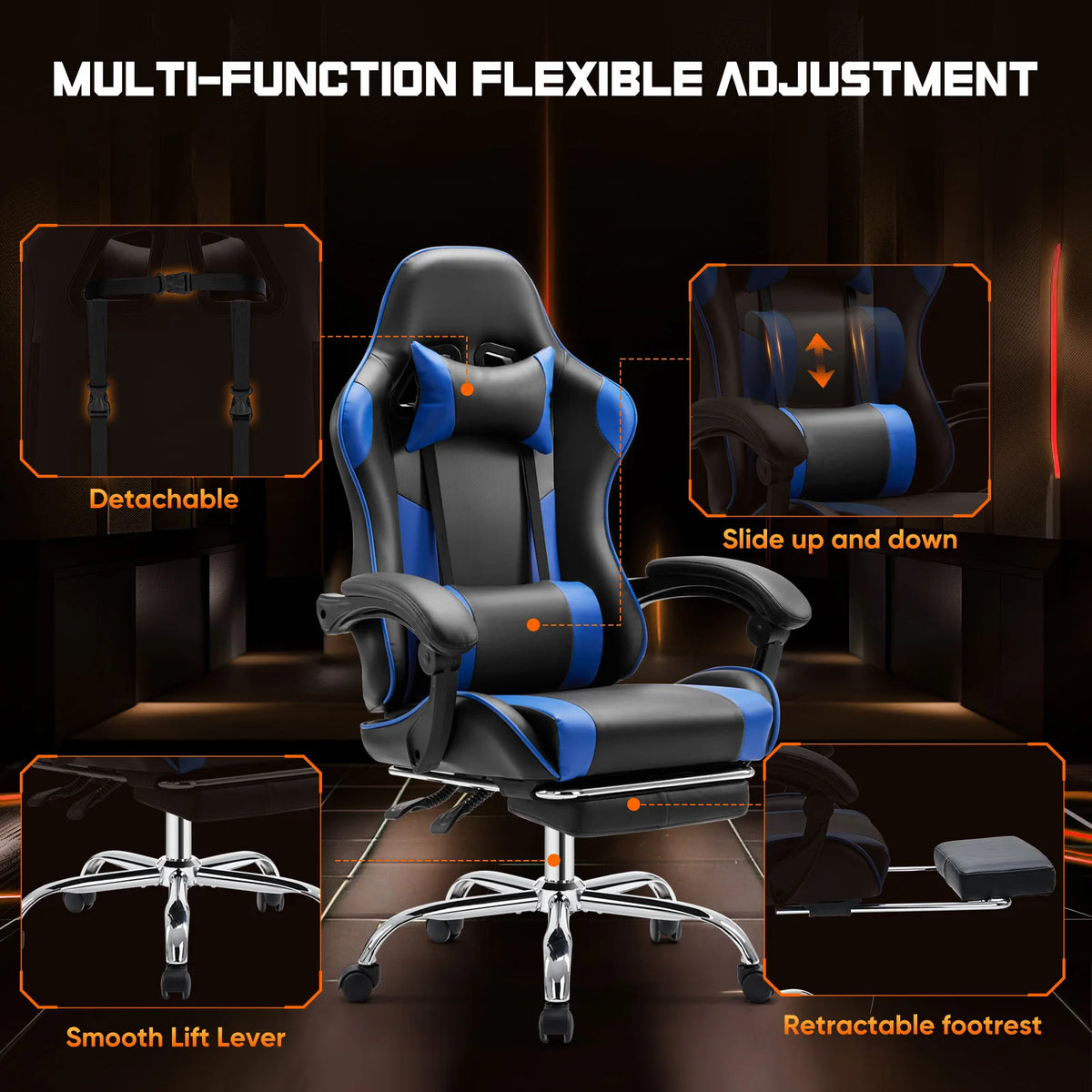 JHK Ergonomic Racing Gaming Chair With Adjustable Lumbar Support