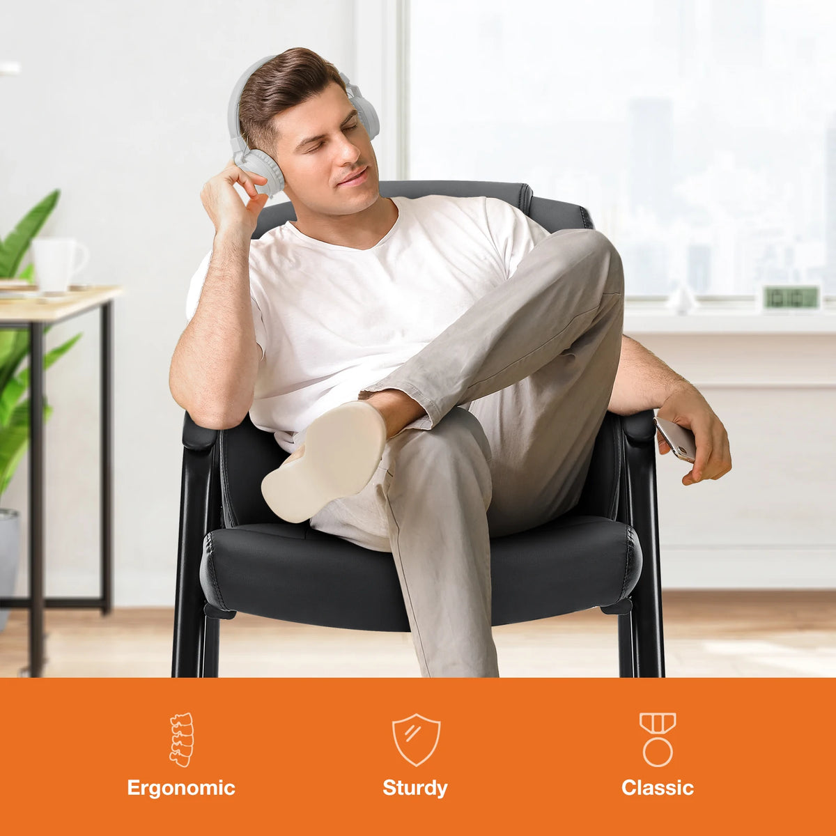 MCQ Ergonomic PU Leather Office Chair With Padded Backrest