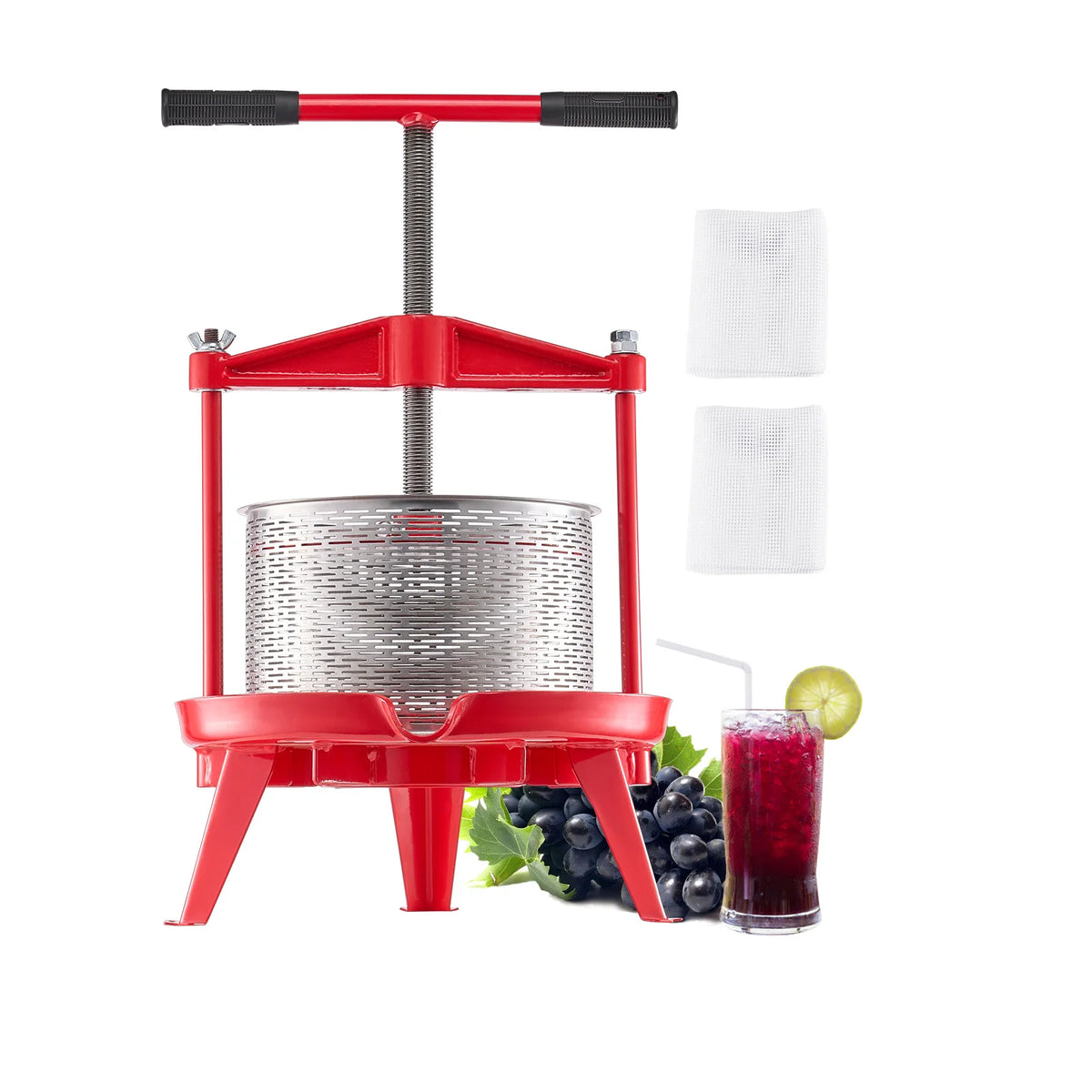 Manual Stainless Steel Fruit Wine Press With T Handle Juicer