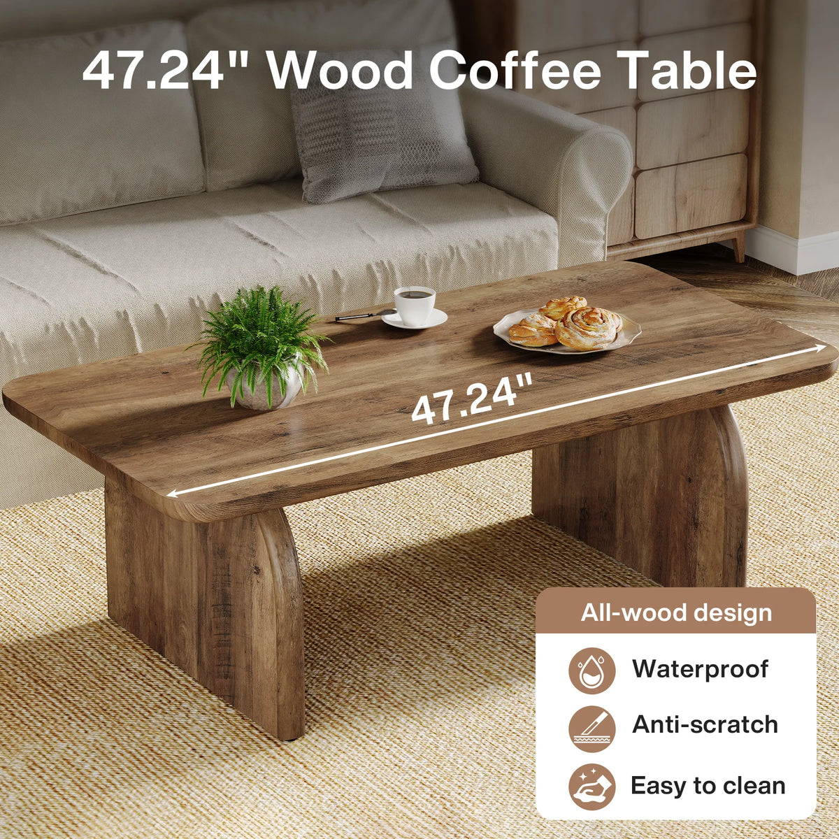 Tribesigns Farmhouse Style Rectangular Engineered Wood Coffee Table