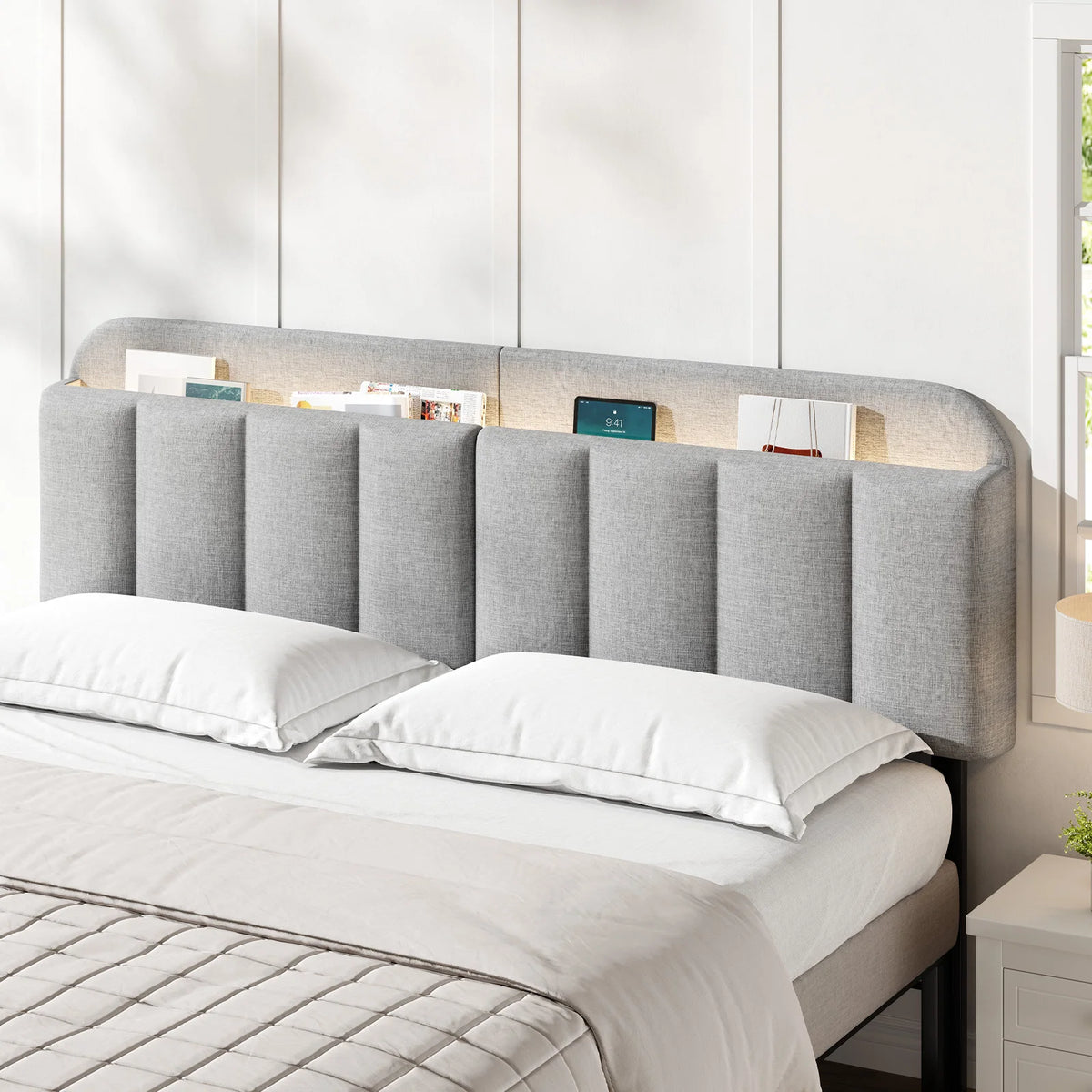 ONBRILL Adjustable Headboard With Storage And RGB LED Lights